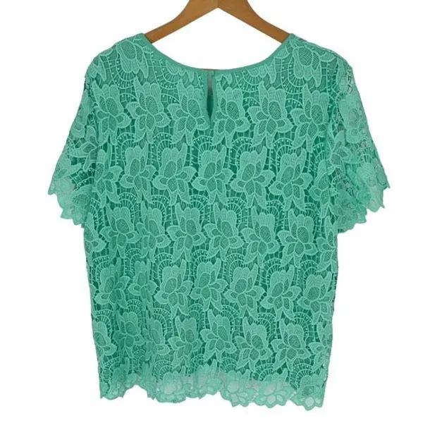 Philosophy Womens Crewneck Scalloped Lace‎ Overlay Top Seafom Green Size XL - Image 2
