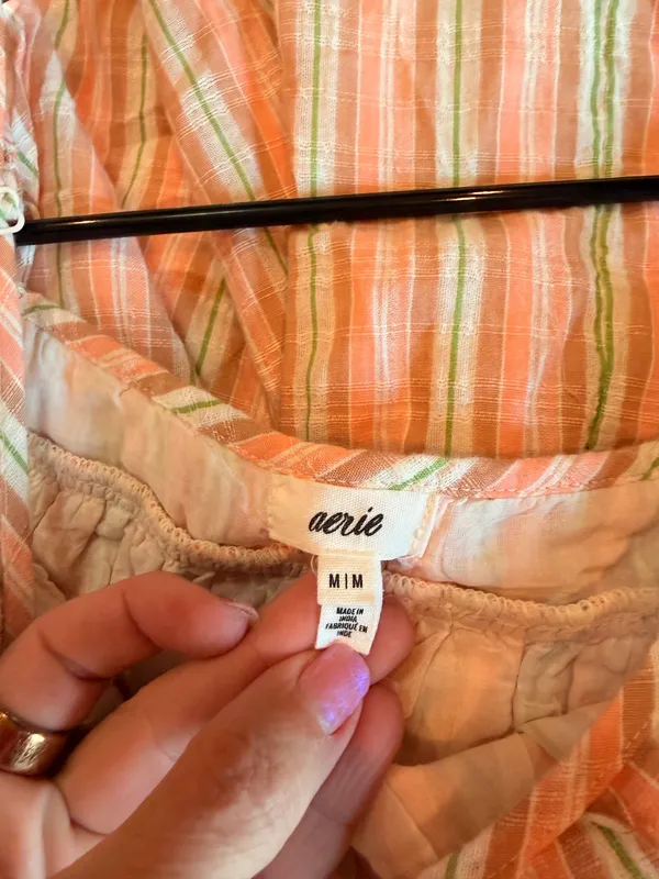 Aerie Tiered Midi Dress Coral Green Stripe 100% Cotton Size Medium - Image 2