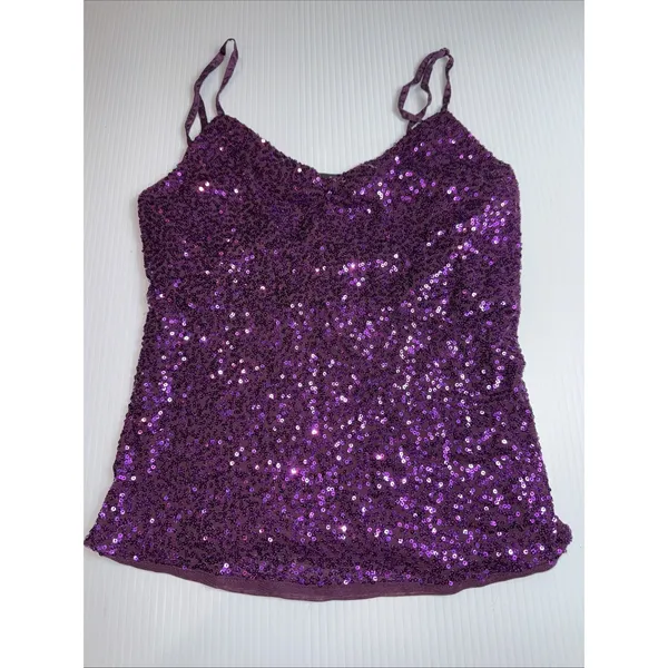 The Limited Sequin Sparkle Purple & Gold Shoulder Strap‎ Womens Tank Top S - Image 9