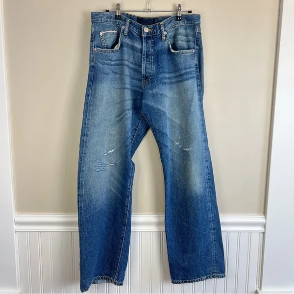Zara Studio Wide Leg Distressed High Rise Jeans Blue Size S - Image 2