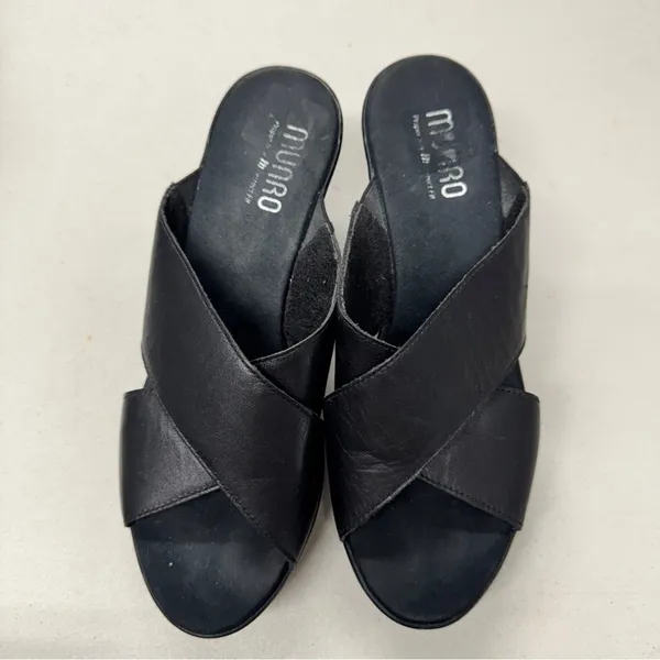 Munro Black Leather Heeled Mule Womens 7 Comfort Shoes Classic Chunky 90s Y2K - Image 5