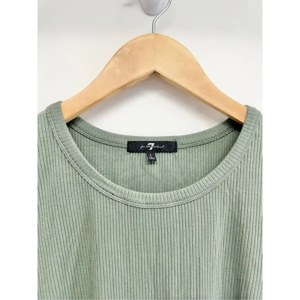7 For All Mankind Sage Green Ribbed Puff Shoulder Long Sleeve Top Large NEW - Image 5