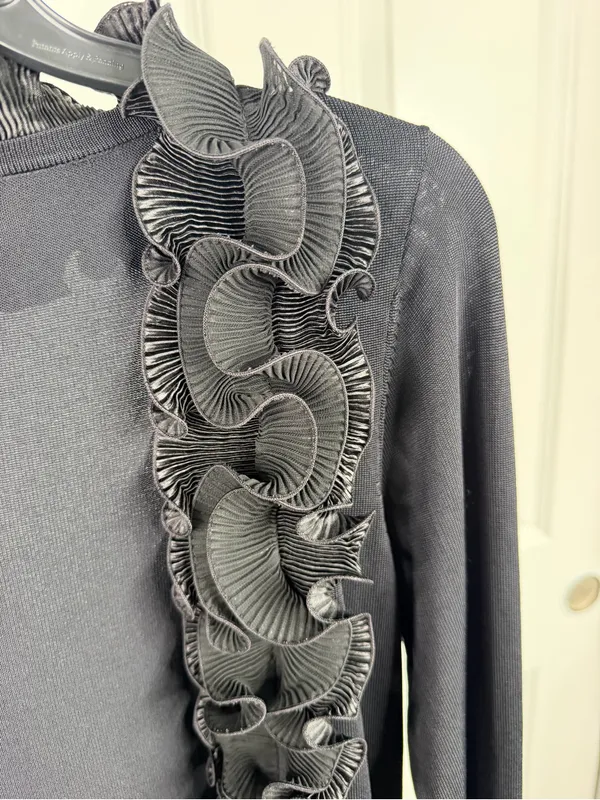 Alberto Makali Size L Black Ruffle Open Front Cardigan Sweater NWOT - Image 4