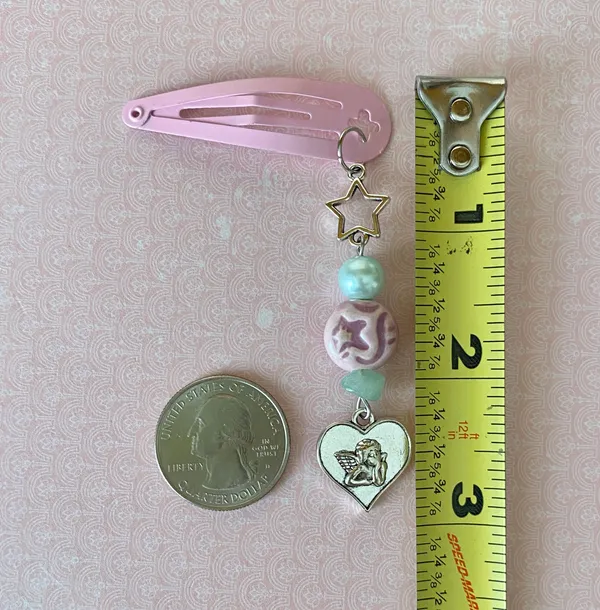 Handmade cherub/angel!& star unique dangle pink hair clip⭐️👼💕 - Image 3