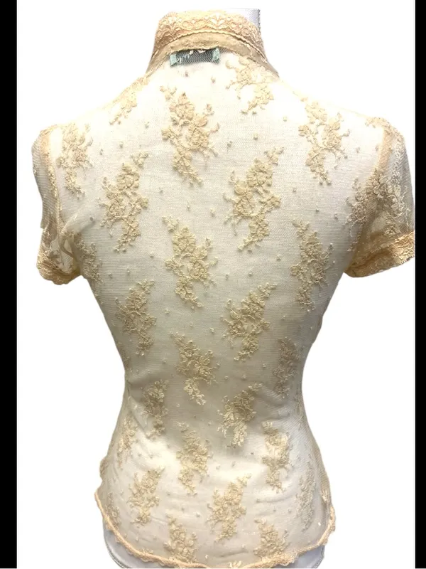 Vintage Mist 90’s cream button up delicate lace blouse - Image 3