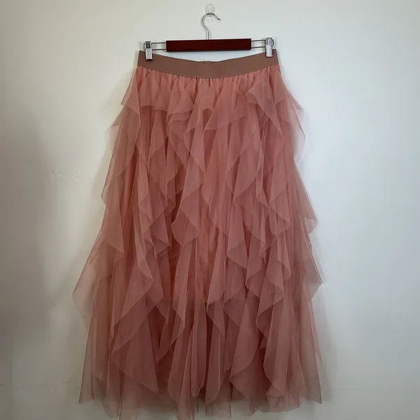 Tasha Polizzi Pink Tiered Tulle Maxi Skirt Layered Mesh Ruffle XL Pink Romantic - Image 2