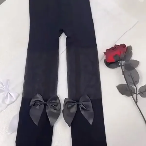 Cute Bow Decor Tights Sweet College JK Style Thin Stretchy Pantyhose‎ One Size - Image 7