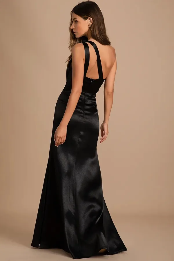 Lulus On The Guest List Black Satin Maxi Dress - Image 2
