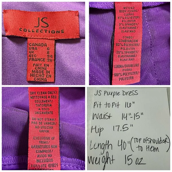 VTG Y2K JS Collection Dress 6 Mermaid Scalloped Ruffle Layered Purple Satin‎ - Image 9