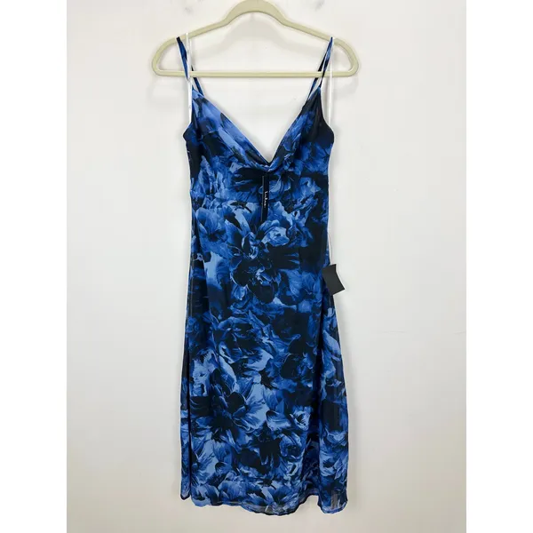 Lulus Beautiful Persona Blue Floral Chiffon Cowl A-Line Midi Dress Small NWT - Image 6