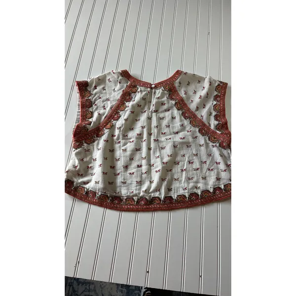 Free People Matty Printed Crop Tank Top Ivory Red Orange Geometric XL - Image 5