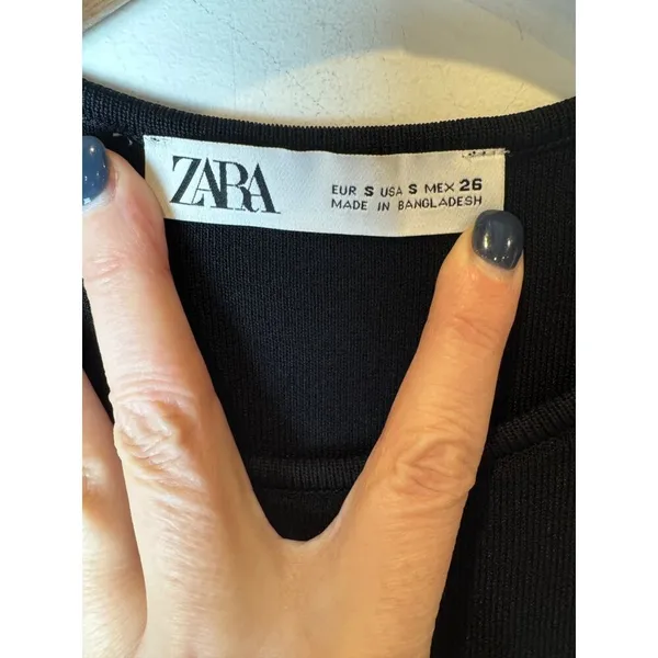 Zara Bodysuit Women Small Black Crew Neck Sleeveless‎ Snap Closure Gothic - Image 7