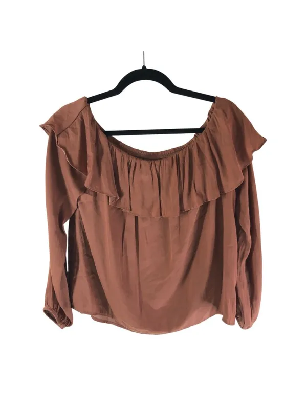 Do+Be Ruffle Off-Shoulder Blouse Rust Brown Size M Long Sleeve - Image 2