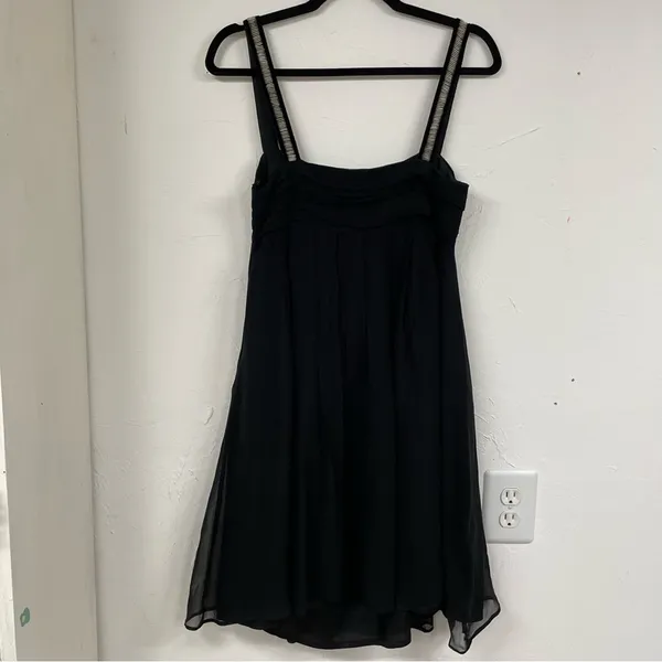 Mango Black Silk A Line Mini Dress Beaded Strap Y2K Womens 6 Party Babydoll - Image 11