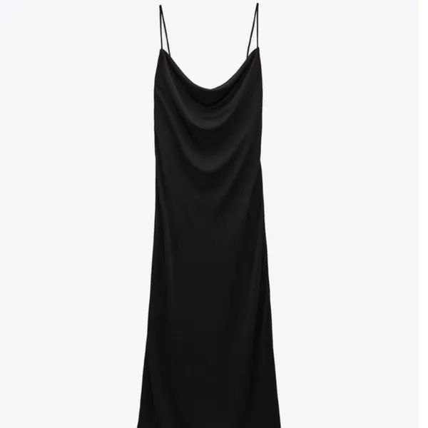 Zara Black Silky Cowl Neck Cami Camisole Midi Backless Tank Slip Dress Size L - Image 6