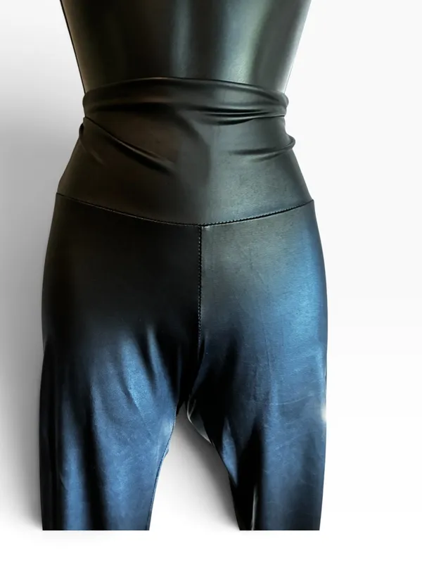 Cherish High-Waist Faux Leather Vegan Full Length Leggings - Black - Image 4