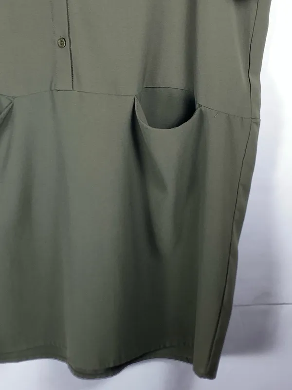VICI Shirt Dress Small Olive Green Utility Button Front Pockets Casual - Image 6