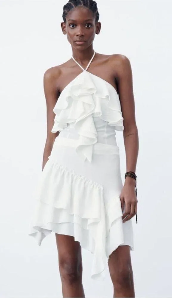 NWT ZARA WHITE RUFFLED ASYMMETRICAL MINI SKIRT - Image 3