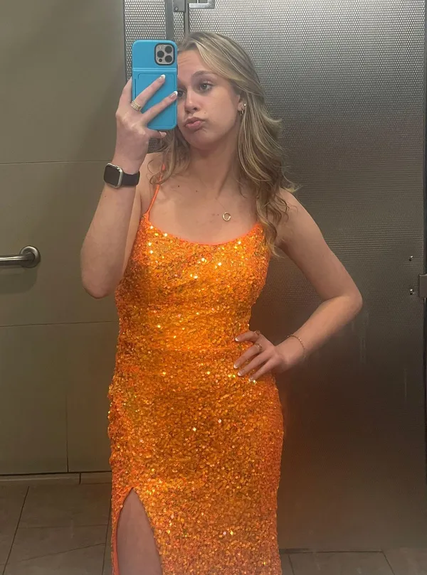 Ellie Wilde Orange Prom Dress - Image 3