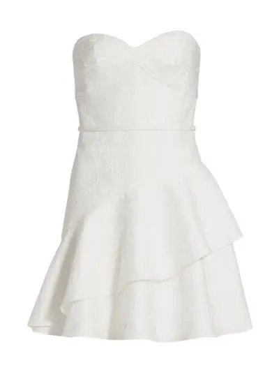 Monique Lhuillier Strapless Tiered Jacquard Mini Dresd-Size 10 - Image 4