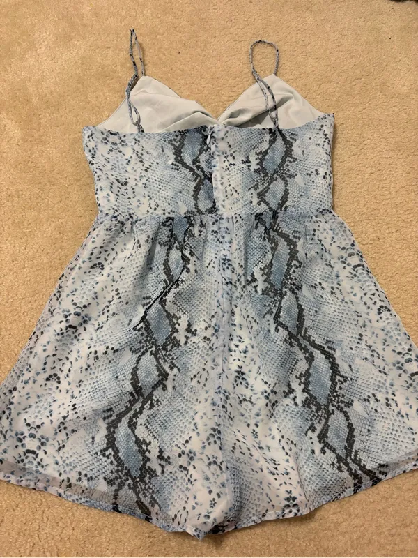 Superdown Light Blue Snakeskin Romper - Image 3