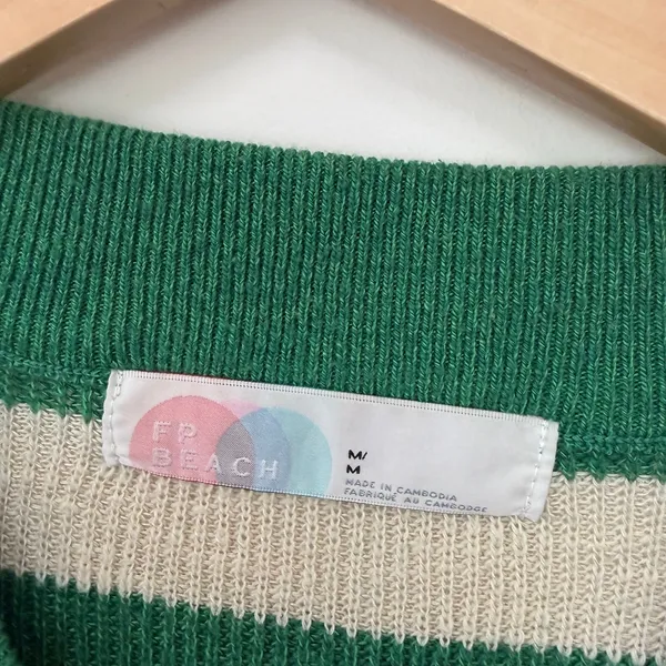 Free People Beach Malibu Surf Green Striped Sweater Sz M - Image 2