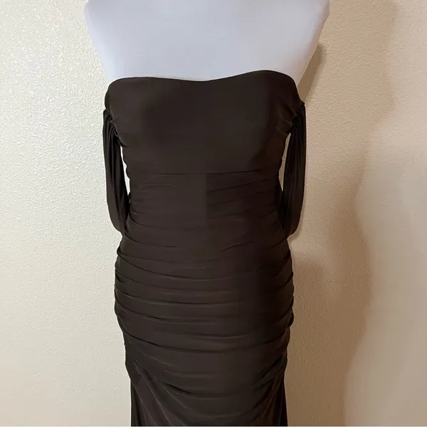 La Femme 21730 brown ruched off the shoulder jersey formal dress NEW 2 - Image 3