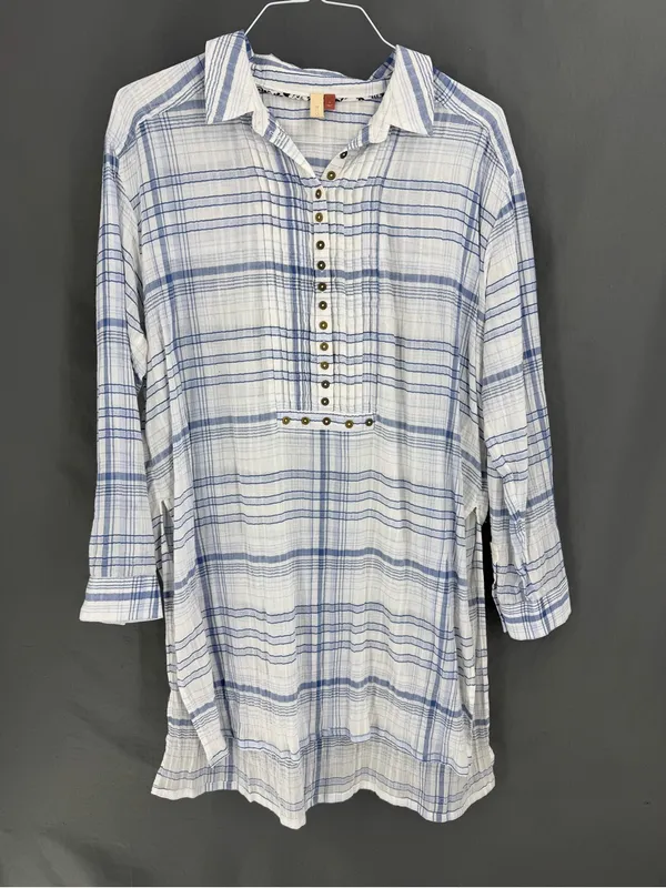 Anthropologie Pilcro and the Letterpress Western Blue & White Plaid Tunic Top - Image 2