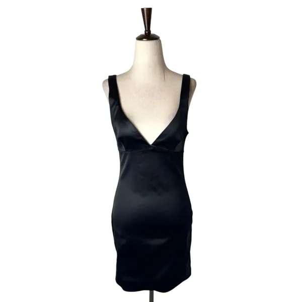 Babaton Aritzia Dress Women 4 Black Satin‎ Lala Dress Sheath Party Cocktail LBD - Image 2