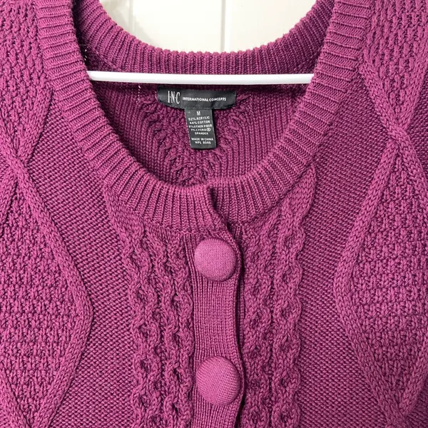 EUC INC International‎ Concepts women’s dark purple thick knit button sweater M - Image 3