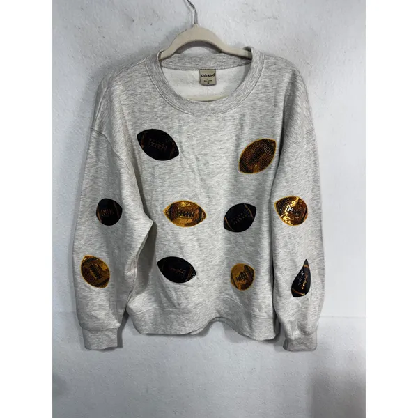 Chicka-d Women's Medium Ash Grey Sweatshirt Sequin Football Gameday - Image 5
