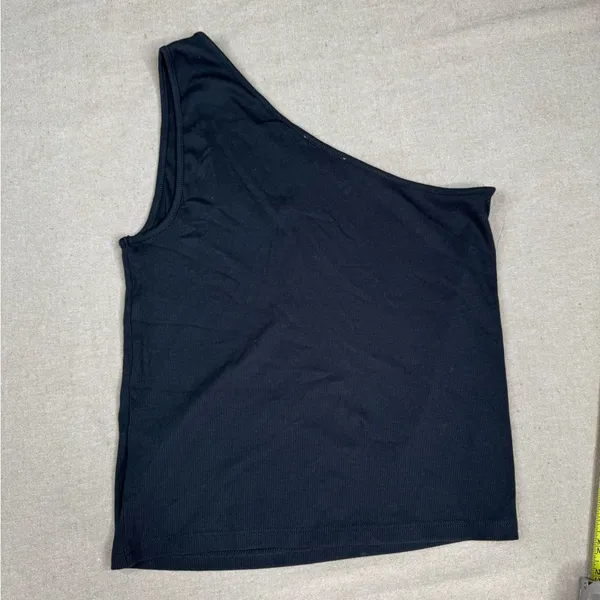 Madewell One-Shoulder Ribbed Tank Top Womens XL Black Slim Stretch Fitted - Image 2