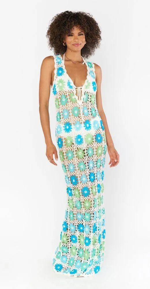 SHOW ME YOUR MUMU Vacay Tank Coverup In White Multi Floral Crochet - Image 3