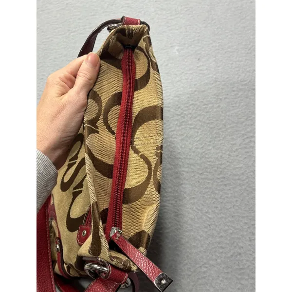 Sophia Caperelli Shoulder Bag Small Monogram Tan Brown Red Leather Trim‎ Trim - Image 9