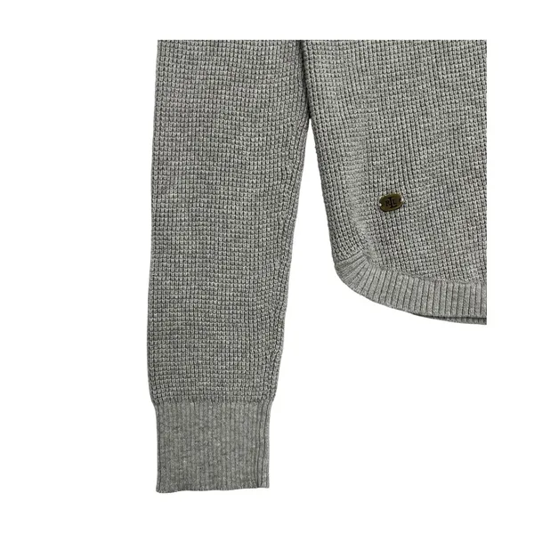 Lauren Ralph Lauren Sweater Womens Medium Gray Hoodie Waffle Knit Preppy Cozy - Image 6
