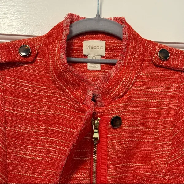 Chico’s Tweed Single Button Full Zip Long Sleeve‎ Jacket Orange Size 0 (4) - Image 4