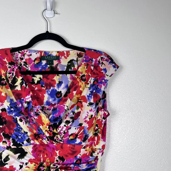 Lauren Ralph Lauren Women's Sleeve Floral Watercolor Dress Sz 6 - Image 3