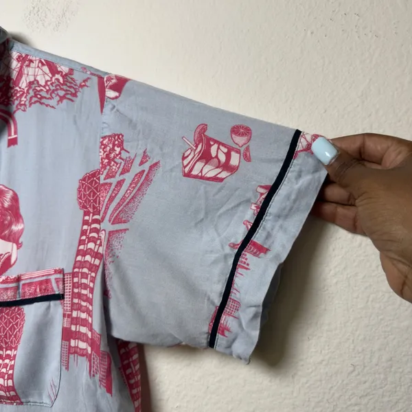 Katie Kime‎ Women Cotton Pajama Top Small Blue Pink Texas Toile Western Big Tex - Image 3