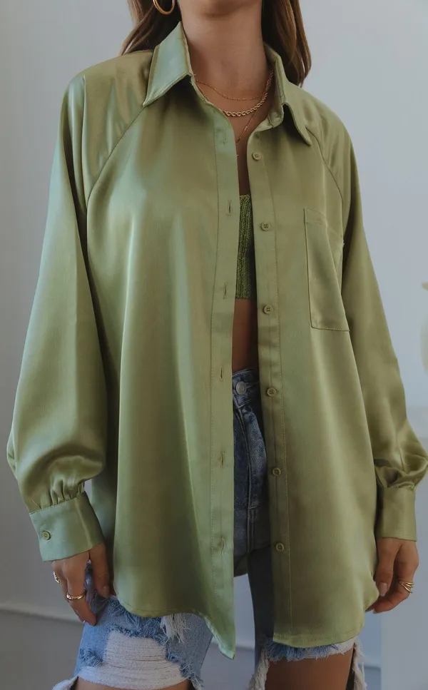 Miss Lola Satin Button Down Long Sleeve Blouse - Image 9