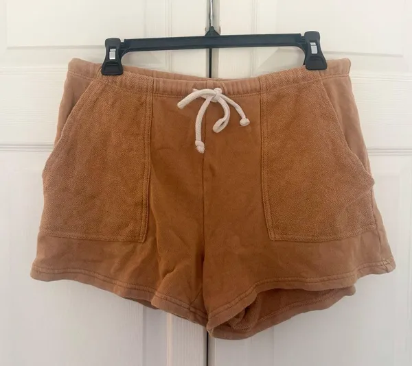 Aerie One-A-Roll Lounge Shorts Terry Cloth Brown Tan Drawstring Size Medium - Image 4