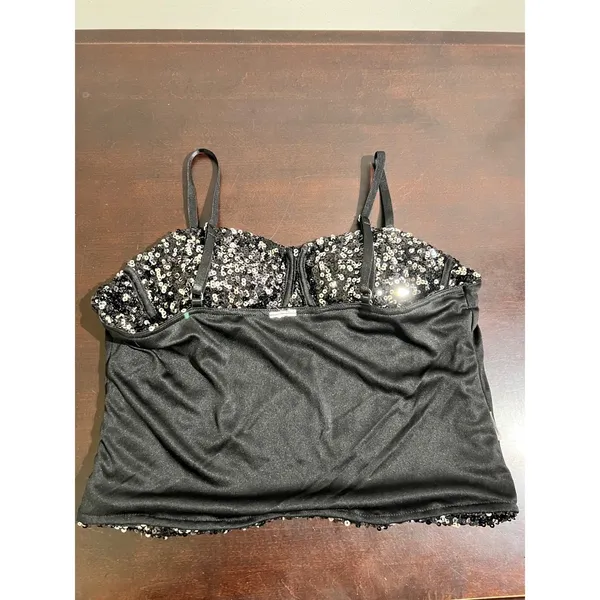 Sequin Corset Bustier Top Underwire Adjustable Straps Black Silver M Size M - Image 9