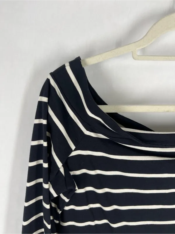 LOFT Navy & White Striped Wide Boatneck‎ Top - Image 2