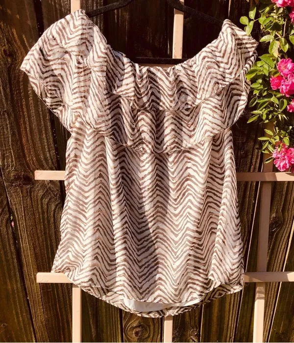 🌸NEW WHITE HOUSE BLACK MARKET BLOUSE Sz XL WHITE/ BROWN /GOLD - Image 8