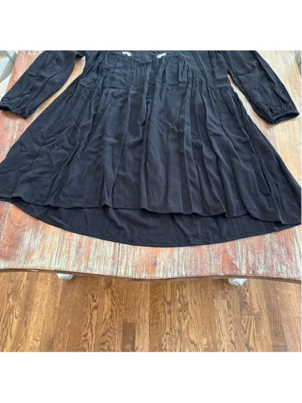 Desigual Black Long Sleeve Mini Dress Sunburst Embroidery Small - Image 5