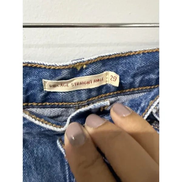 Levis Jeans 29 Blue Ribcage Straight Ankle Button Fly Distressed Med Wash W - Image 3