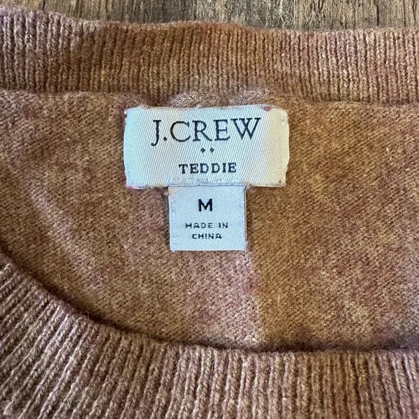J CREW Womens Brown Wool Blend Teddie Sweater Pullover Sweatshirt Medium Runs Sm - Image 2