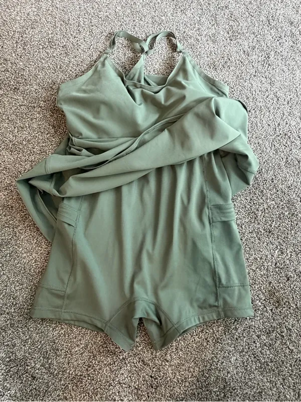 Outdoor Voices Exercise Dress Medium Green Built-In Shorts Strappy Back - Image 7