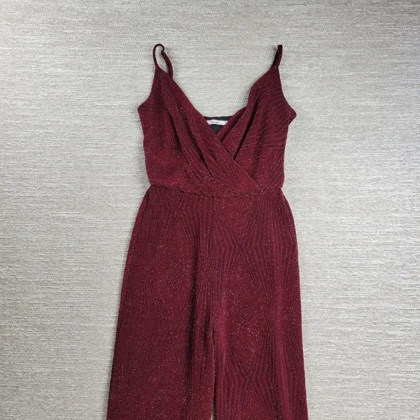 Mi Ami Glitter Jumpsuit Womens XXS Red Faux Wrap Wide Leg Holiday New Year Party - Image 12