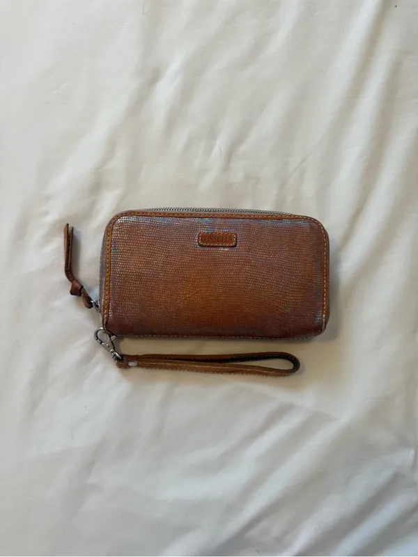 CONSUELA | Gloria Textured iridescent leather Large Brown Wristlet Wallet - Image 2