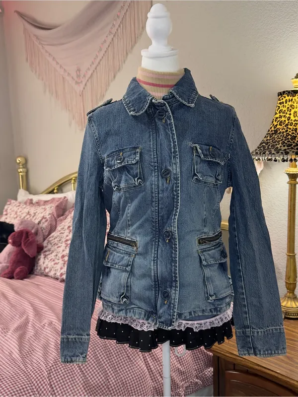 Y2K Old Navy Denim Utility Jacket - Blue - Image 8